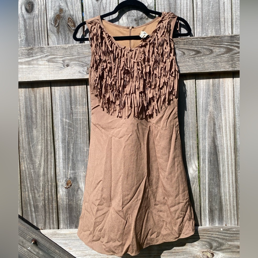 Ya Los Angeles Brown Fringe Sleeveless Dress Cowboy  western style size S